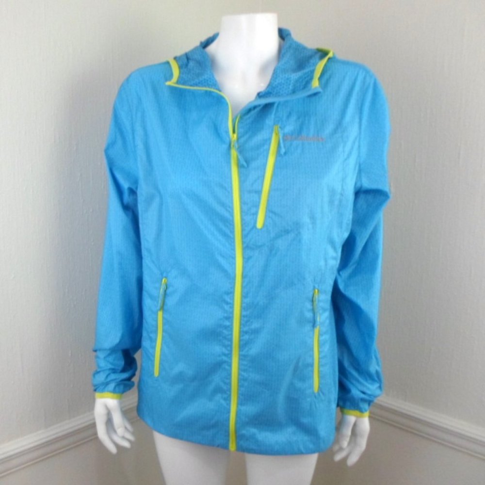 Columbia Trail Drier Riptide Blue Hooded Full Zip Windbreaker Jacket